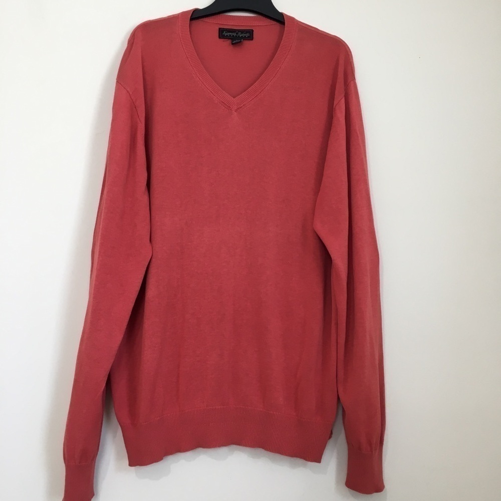 Kenneth Roberts Platinum Silk Cotton Blend V-neck Orange Pullover Knit Sweater